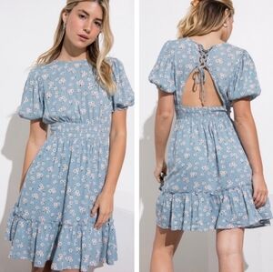 NWT Time After Time boho relaxed flowy dress, gather waist, cutout back Sz S, L